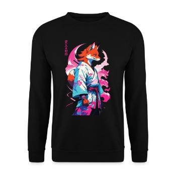 Kitsune Samurai Fox Aesthetic Vaporwave Style - Unisex Sweatshirt - black - Front - Alina (178cm) & Michal (187cm)