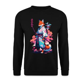 Kitsune Samurai Fox Aesthetic Vaporwave Style - Unisex Sweatshirt - black - Front - Alina (178cm) & Michal (187cm)