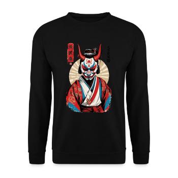 Oni Demon Mask Japanese Samurai Artwork - Unisex Sweatshirt - black - Front - Alina (178cm) & Michal (187cm)