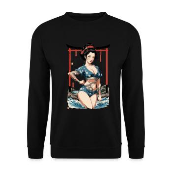 Kunoichi Ninja Geisha Samurai Kunstwerk Japan Stil - Unisex Pullover - Schwarz - Vorne - Alina (178cm) & Michal (187cm)