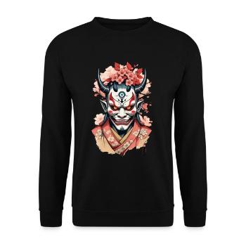 Oni Demon Mask Samurai Aesthetic Yokai - Unisex Sweatshirt - black - Front - Alina (178cm) & Michal (187cm)
