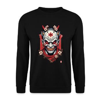 Oni Dämonen Maske Samurai Japanischer Geist - Unisex Pullover - Schwarz - Vorne - Alina (178cm) & Michal (187cm)