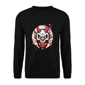 Oni Dämonen Maske Samurai Japanischer Geist - Unisex Pullover - Schwarz - Vorne - Alina (178cm) & Michal (187cm)