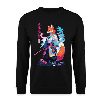 Kitsune Samurai Fox Aesthetic Vaporwave Style - Unisex Sweatshirt - black - Front - Alina (178cm) & Michal (187cm)