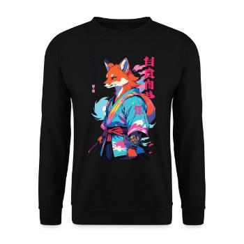 Kitsune Samurai Fuchs Aesthetic Vaporwave Stil - Unisex Pullover - Schwarz - Vorne - Alina (178cm) & Michal (187cm)