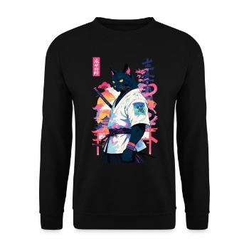 Samurai Cat Vaporwave Aesthetic Japan Art - Unisex Sweatshirt - black - Front - Alina (178cm) & Michal (187cm)