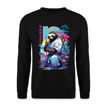 Samurai Faultier Aesthetic Vaporwave Stil - Unisex Pullover - Schwarz - Vorne - Alina (178cm) & Michal (187cm)