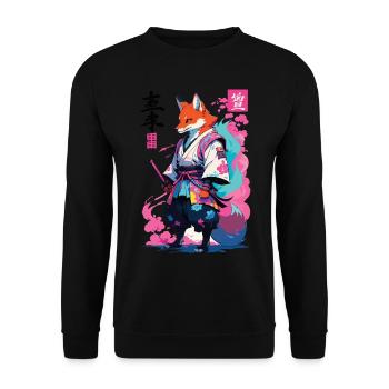Kitsune Samurai Fox Aesthetic Vaporwave Style - Unisex Sweatshirt - black - Front - Alina (178cm) & Michal (187cm)