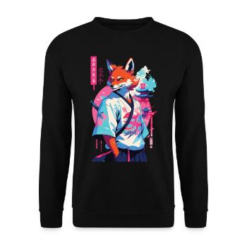 Kitsune Samurai Fox Aesthetic Vaporwave Style - Unisex Sweatshirt - black - Front - Alina (178cm) & Michal (187cm)