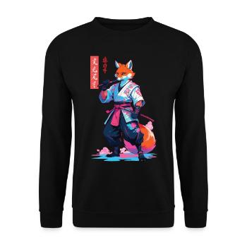 Kitsune Samurai Fox Aesthetic Vaporwave Style - Unisex Sweatshirt - black - Front - Alina (178cm) & Michal (187cm)