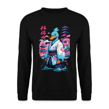 Samurai Duck Aesthetic Vaporwave Style Japanese - Unisex Sweatshirt - black - Front - Alina (178cm) & Michal (187cm)