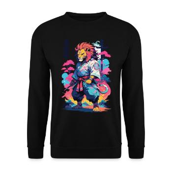 Samouraï Lion Esthétique Vaporwave Style Japon Art - Sweat-shirt Unisexe - noir - Devant - Alina (178cm) & Michal (187cm)