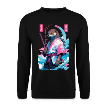 Samouraï Loutre Esthétique Vaporwave Style Asiatique - Sweat-shirt Unisexe - noir - Devant - Alina (178cm) & Michal (187cm)