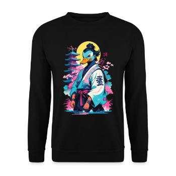 Samurai Ente In Aesthetic Vaporwave Stil - Unisex Pullover - Schwarz - Vorne - Alina (178cm) & Michal (187cm)