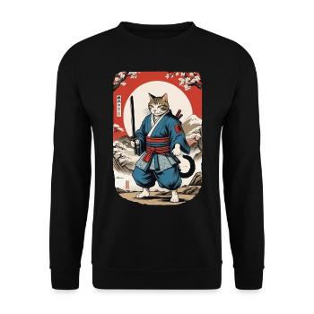 Samurai Katze Vintage Ukiyo E Japanisches - Unisex Pullover - Schwarz - Vorne - Alina (178cm) & Michal (187cm)
