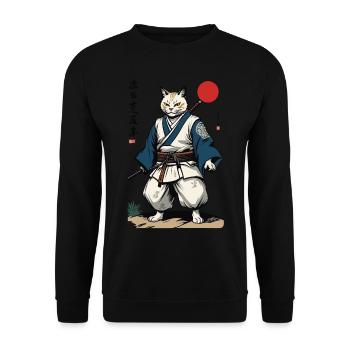 Samurai Cat Vintage Ukiyo-E Artwork Design - Unisex Sweatshirt - black - Front - Alina (178cm) & Michal (187cm)