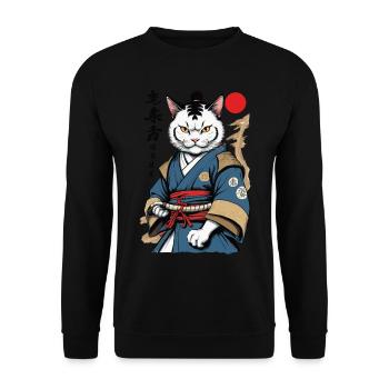Samurai Cat Vintage Ukiyo-E Aesthetic Japan - Unisex Sweatshirt - black - Front - Alina (178cm) & Michal (187cm)