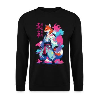 Kitsune Samurai Fox Aesthetic Vaporwave Style - Unisex Sweatshirt - black - Front - Alina (178cm) & Michal (187cm)