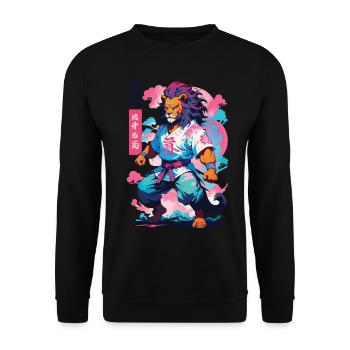 Samouraï Lion Esthétique Vaporwave Style Japon Art - Sweat-shirt Unisexe - noir - Devant - Alina (178cm) & Michal (187cm)