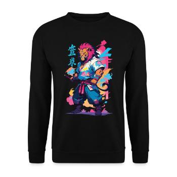 Samouraï Lion Esthétique Vaporwave Style Japon Design - Sweat-shirt Unisexe - noir - Devant - Alina (178cm) & Michal (187cm)