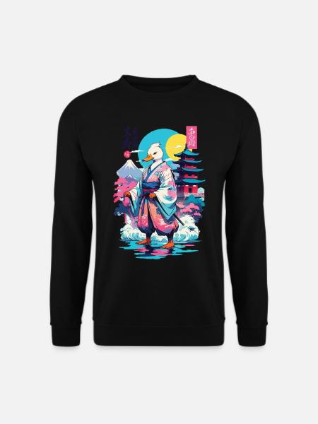 Samurai Ente Aesthetic Vaporwave Stil Japanisches - Unisex Pullover - Schwarz