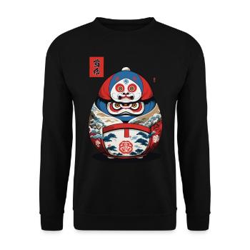Japanese Daruma Aesthetic Yokai Streetwear - Unisex Sweatshirt - black - Front - Alina (178cm) & Michal (187cm)