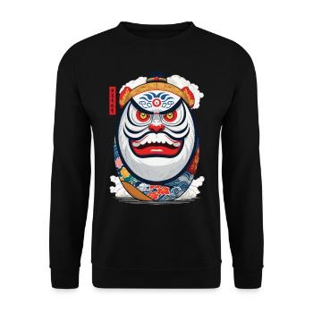 Japanese Daruma Aesthetic Yokai Streetwear - Unisex Sweatshirt - black - Front - Alina (178cm) & Michal (187cm)