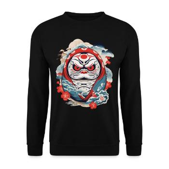 Japanese Daruma Aesthetic Yokai Vintage - Unisex Sweatshirt - black - Front - Alina (178cm) & Michal (187cm)