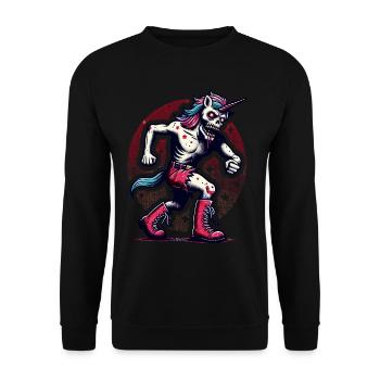 Zombie Einhorn Untotes Mystisches Wesen - Unisex Pullover - Schwarz - Vorne - Alina (178cm) & Michal (187cm)