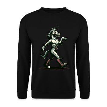 Zombie Einhorn Untotes Mystisches Wesen - Unisex Pullover - Schwarz - Vorne - Alina (178cm) & Michal (187cm)