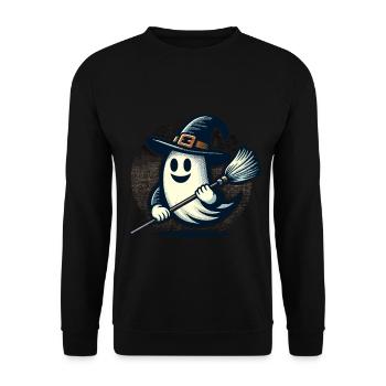 funny Halloween witch ghost with witch broom - Unisex Sweatshirt - black - Front - Alina (178cm) & Michal (187cm)