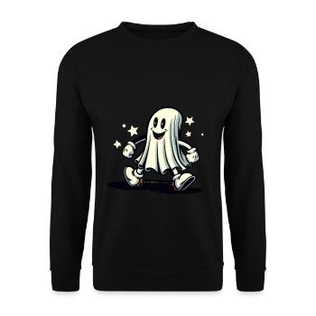 Funny Vintage Ghost Retro Art Style Halloween - Unisex Pullover - Schwarz - Vorne - Alina (178cm) & Michal (187cm)