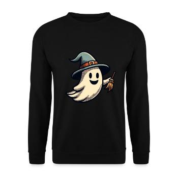 Funny Witch Ghost Witch Broom Halloween Party - Unisex Sweatshirt - black - Front - Alina (178cm) & Michal (187cm)