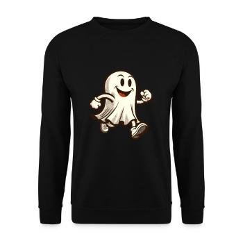 Lustiger Vintage Geist Retro Kunststil Halloween - Unisex Pullover - Schwarz - Vorne - Alina (178cm) & Michal (187cm)