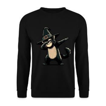 Dabbende Hexen Katze Lustiger Katzenliebhaber - Unisex Pullover - Schwarz - Vorne - Alina (178cm) & Michal (187cm)