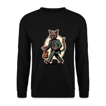 Untote Zombie Katze Niedliche Halloween Katze - Unisex Pullover - Schwarz - Vorne - Alina (178cm) & Michal (187cm)
