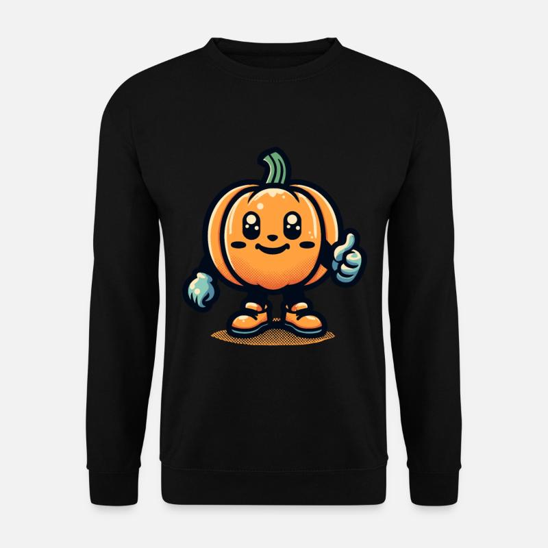 Kawaii Kürbis Niedlicher Halloween Kürbis Deko - Unisex Pullover - Schwarz