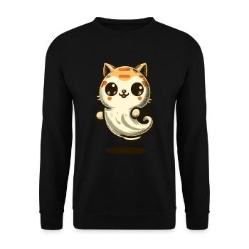 Niedliche Geister Katze Kawaii Geist Haustier - Unisex Pullover - Schwarz - Vorne - Alina (178cm) & Michal (187cm)