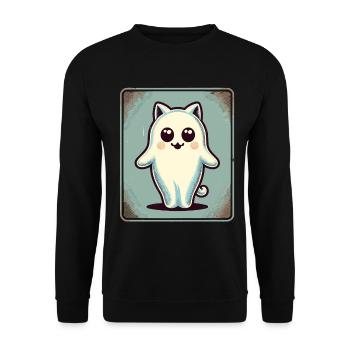 Niedliche Geister Katze Kawaii Geist Haustier - Unisex Pullover - Schwarz - Vorne - Alina (178cm) & Michal (187cm)