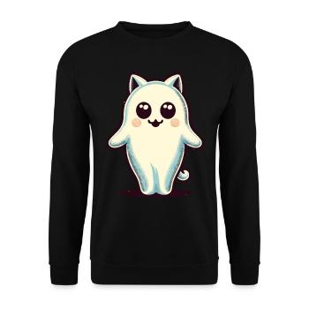 Niedliche Geister Katze Kawaii Geist Haustier - Unisex Pullover - Schwarz - Vorne - Alina (178cm) & Michal (187cm)