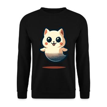Mignon Fantômes Chat Kawaii Fantôme Animal de compagnie - Sweat-shirt Unisexe - noir - Devant - Alina (178cm) & Michal (187cm)