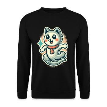Niedliche Geister Katze Kawaii Geist Haustier - Unisex Pullover - Schwarz - Vorne - Alina (178cm) & Michal (187cm)