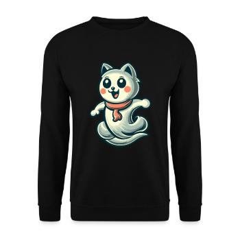 Niedliche Geister Katze Kawaii Geist Haustier - Unisex Pullover - Schwarz - Vorne - Alina (178cm) & Michal (187cm)