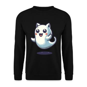 Niedliche Geister Katze Kawaii Geist Haustier - Unisex Pullover - Schwarz - Vorne - Alina (178cm) & Michal (187cm)