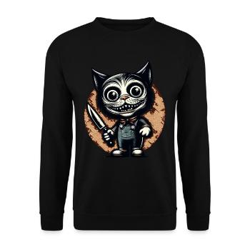 Gruselige Katze Psycho Haustier Halloween Deko - Unisex Pullover - Schwarz - Vorne - Alina (178cm) & Michal (187cm)