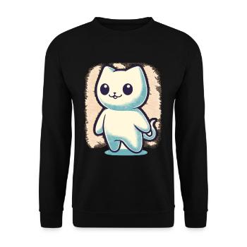 Niedliche Geister Katze Kawaii Geist Haustier - Unisex Pullover - Schwarz - Vorne - Alina (178cm) & Michal (187cm)