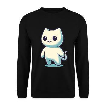 Niedliche Geister Katze Kawaii Geist Haustier - Unisex Pullover - Schwarz - Vorne - Alina (178cm) & Michal (187cm)
