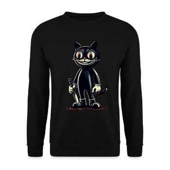 Gruselige Katze Psycho Haustier Halloween Deko - Unisex Pullover - Schwarz - Vorne - Alina (178cm) & Michal (187cm)