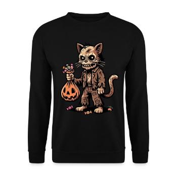 Untote Zombie Katze Süßes Oder Saures - Unisex Pullover - Schwarz - Vorne - Alina (178cm) & Michal (187cm)