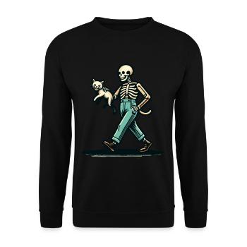 Funny Retro Cartoon Skeleton Cat Owner - Unisex Sweatshirt - black - Front - Alina (178cm) & Michal (187cm)